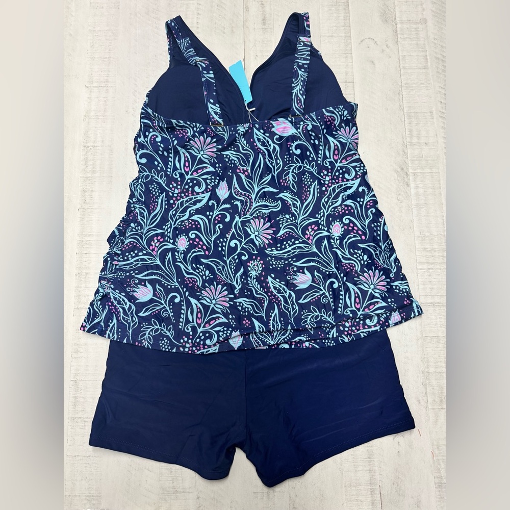 Yonique Plus Size Tummy Control Tankini with Boyshorts Athletic Swimwear - Picture 7 of 14